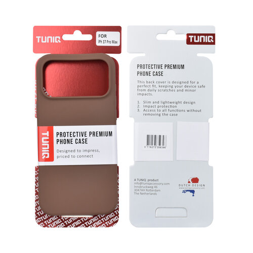 TUNIQ TUNIQ iPhone 17 Pro Max/iPhone 18 Pro Max Coque arrière Entièrement en silicone - Marron