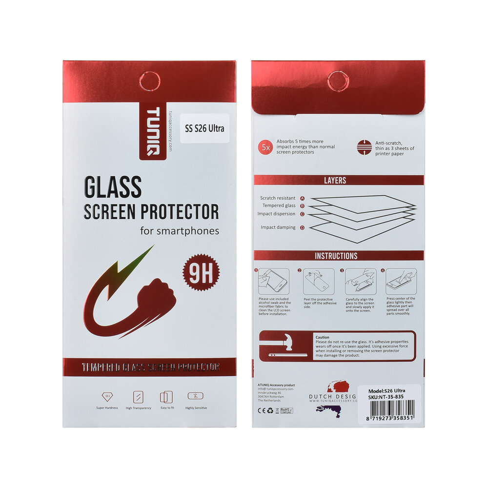 TUNIQ Box of 10 - TUNIQ Galaxy S26 Ultra Screenprotector - Tempered Glass - Transparant TUNIQ Box of 10 - TUNIQ Galaxy S26 Ultra Screenprotector - Tempered Glass - Transparant