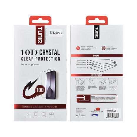 TUNIQ Box of 10 - TUNIQ Galaxy S26 Plus Tempered glass - 10D Full coverage Screenprotector - Black Edge TUNIQ Box of 10 - TUNIQ Galaxy S26 Plus Tempered glass - 10D Full coverage Screenprotector - Black Edge