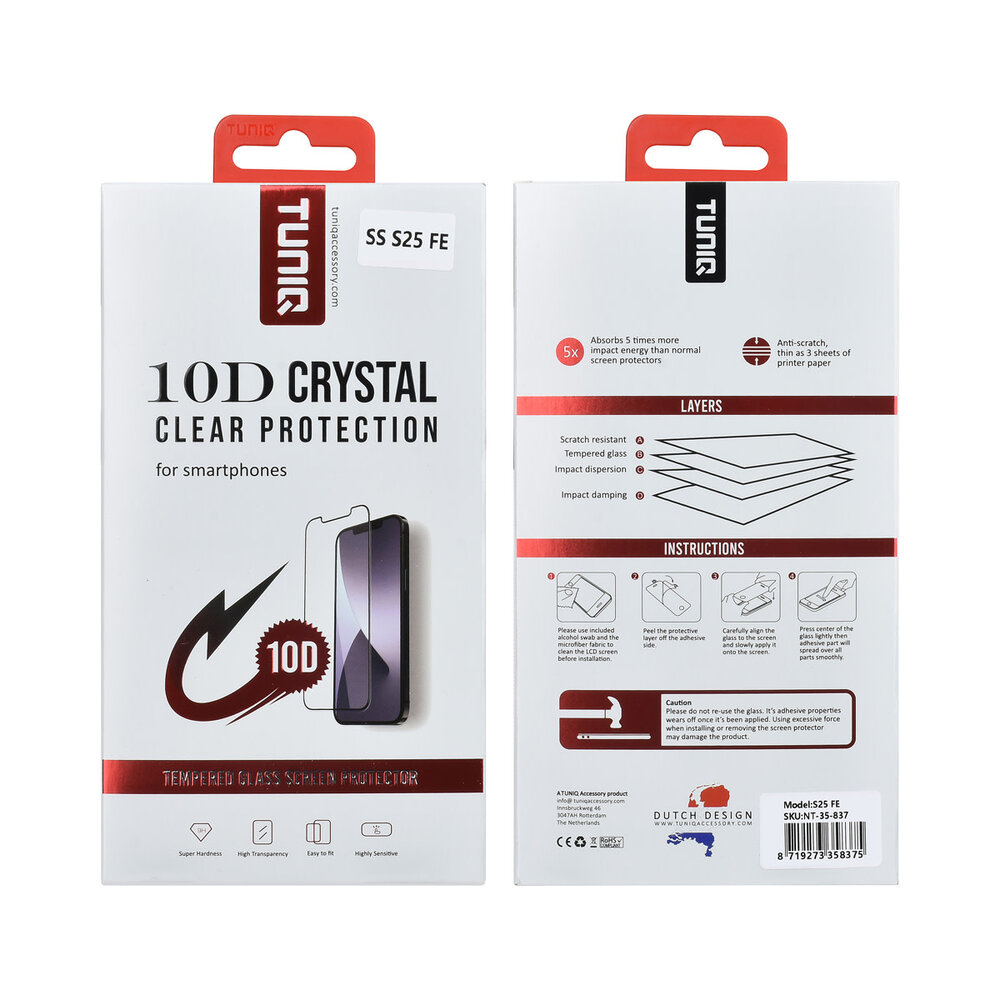 TUNIQ TUNIQ Galaxy S25 FE Tempered glass - 10D Full coverage Screenprotector - Black Edge