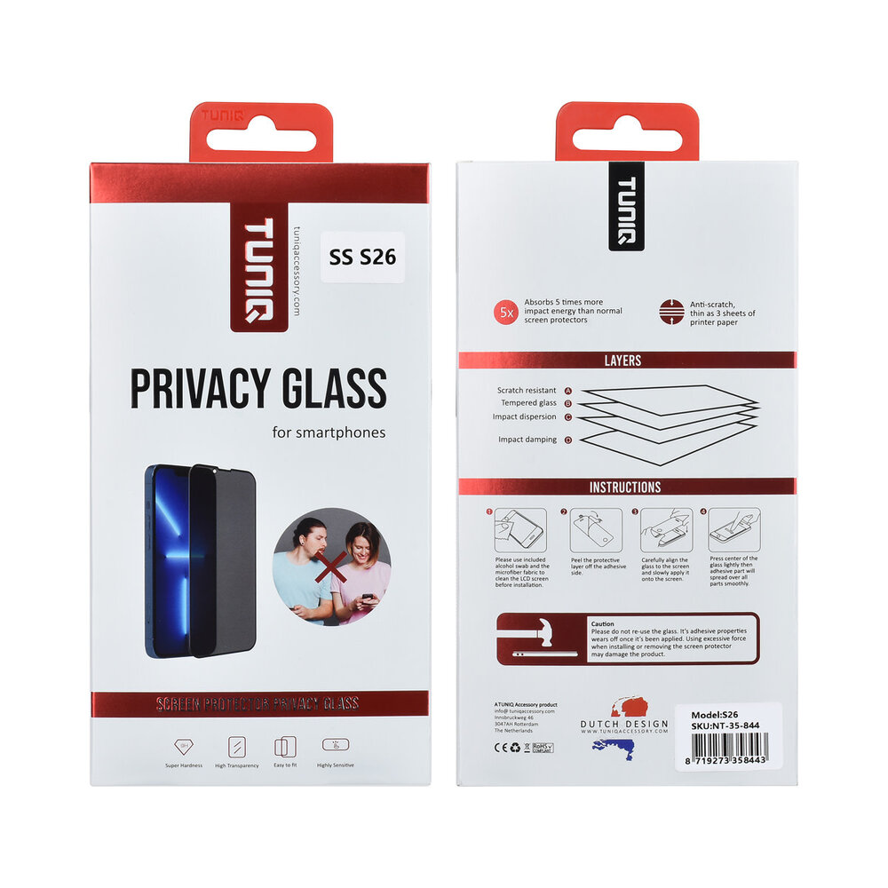 TUNIQ TUNIQ Galaxy S26 Protecteur D'écran - Privacy Glass - Noir