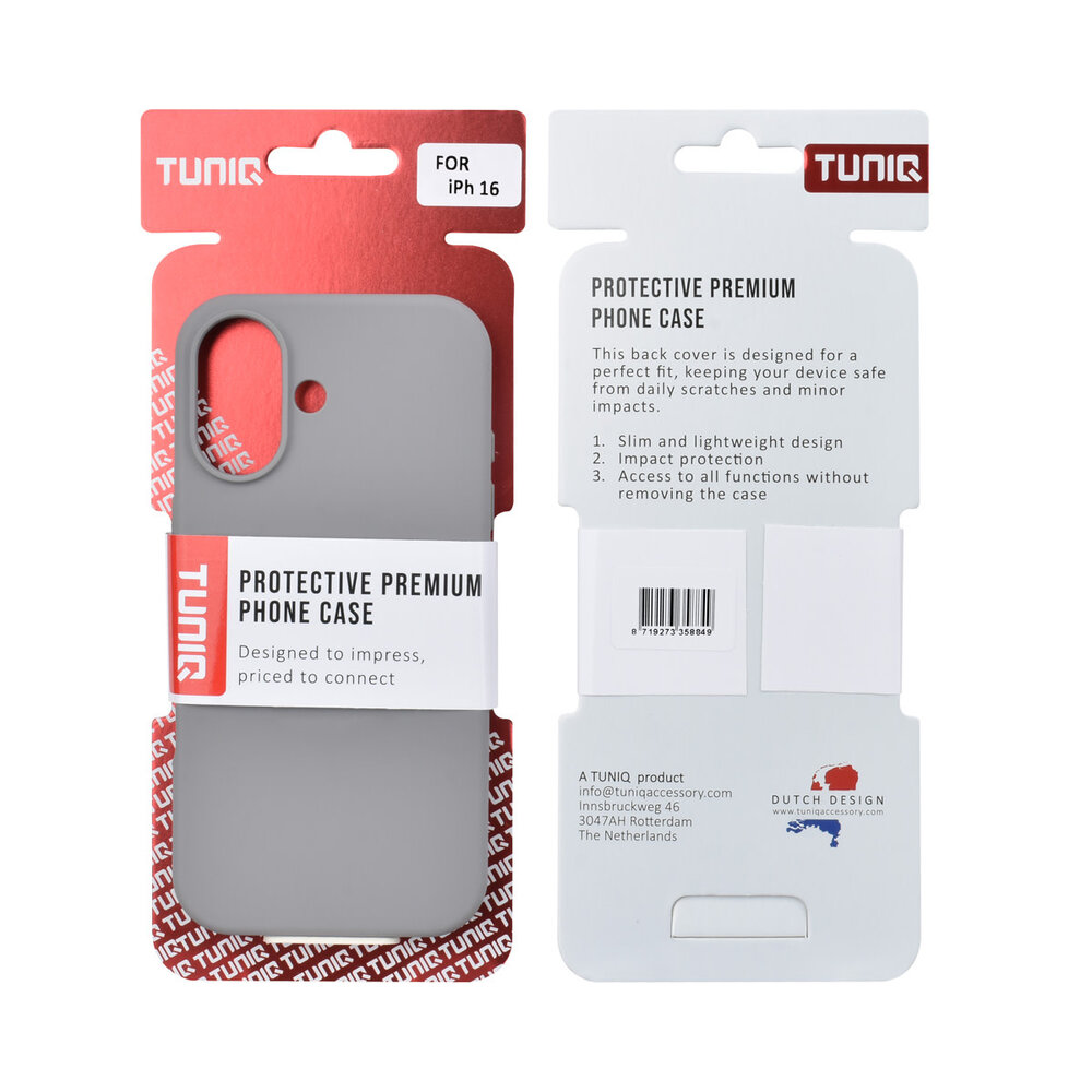 TUNIQ TUNIQ iPhone 16 Back-Cover hul - Full Silicone - Grau