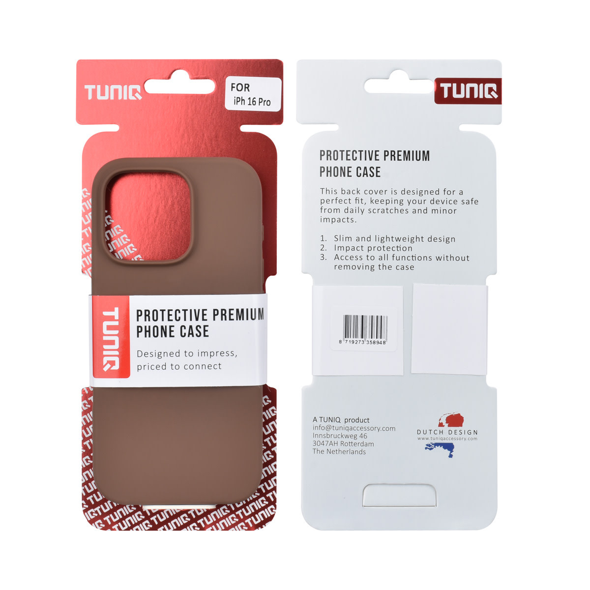 TUNIQ TUNIQ iPhone 16 Pro Backcover hoesje - Full Silicone - Bruin, foto 6 van 6