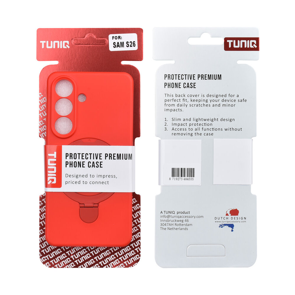 TUNIQ TUNIQ Galaxy S26 Back-Cover hul - Magsafe With Ring Stand - Hanger - Classic Red TUNIQ TUNIQ Galaxy S26 Back-Cover hul - Magsafe With Ring Stand - Hanger - Classic Red