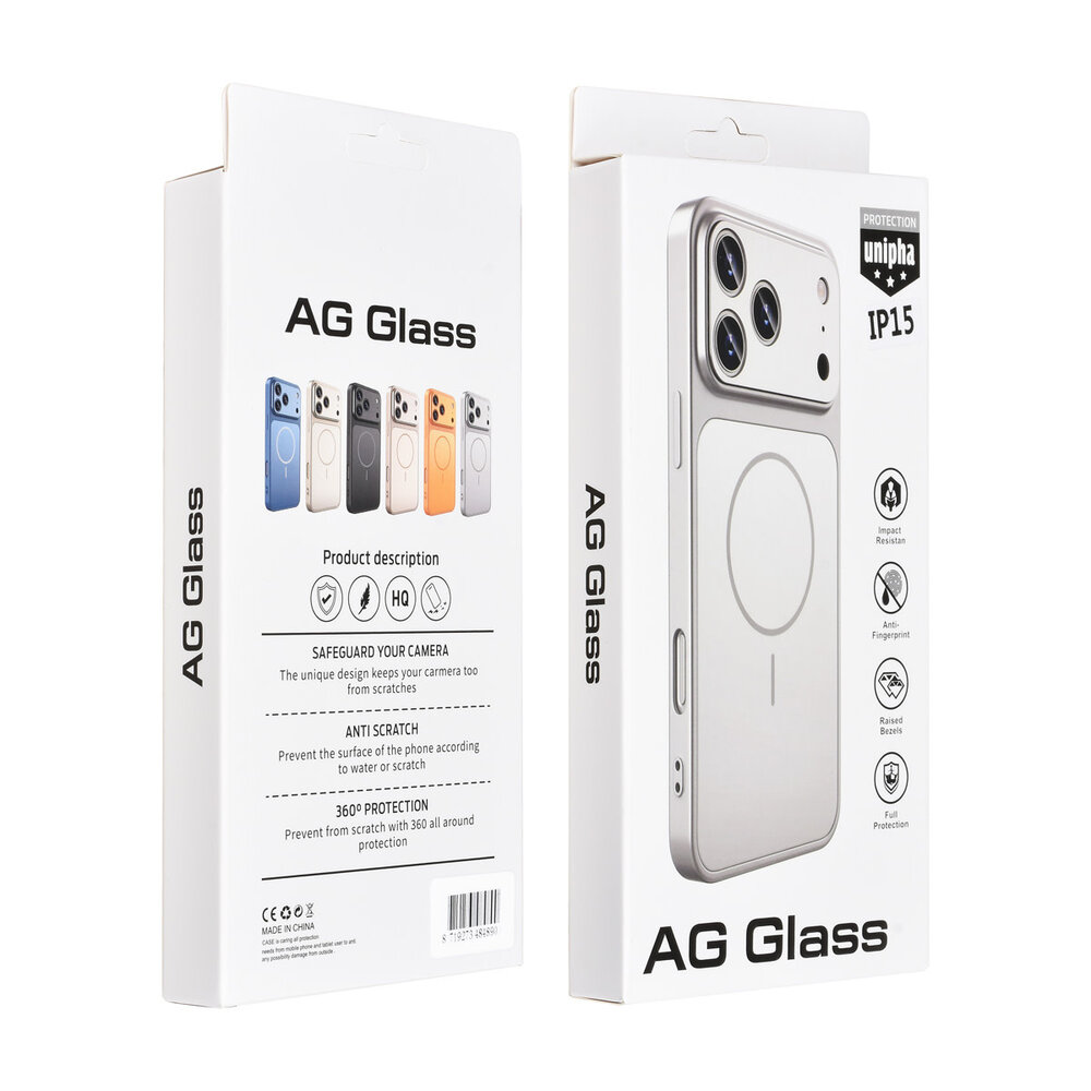 AG Matte Glass AG Matte Glass iPhone 15 Back cover case - Magsafe full protection cover - Silver