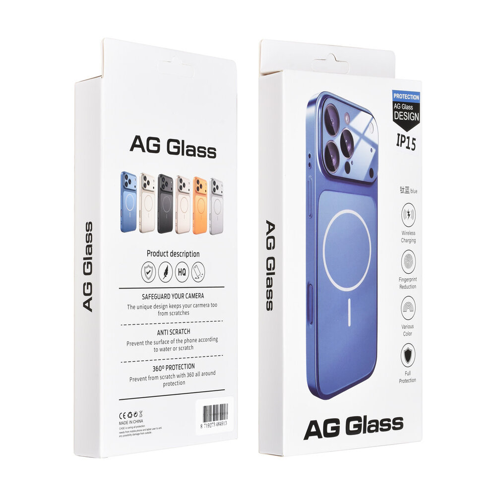 AG Matte Glass AG Matte Glass iPhone 15 Backcover hoesje - Magsafe full protection cover - Blauw