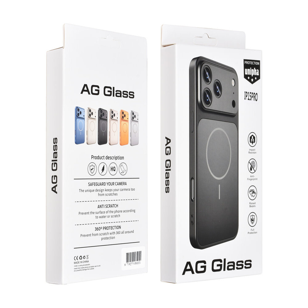 AG Matte Glass AG Matte Glass iPhone 15 Pro Backcover hoesje - Magsafe full protection cover - Zwart AG Matte Glass AG Matte Glass iPhone 15 Pro Backcover hoesje - Magsafe full protection cover - Zwart