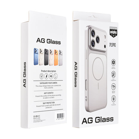 AG Matte Glass AG Matte Glass iPhone 15 Pro Backcover hoesje - Magsafe full protection cover - Zilver