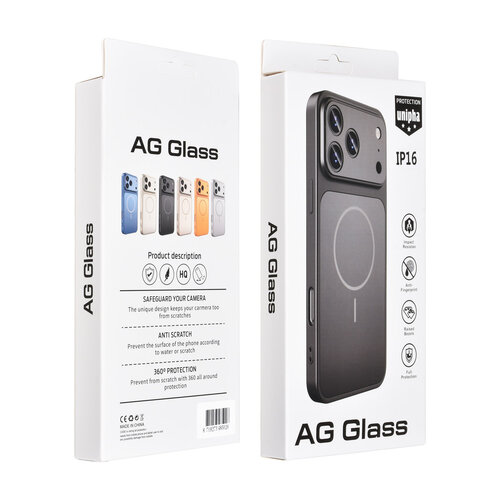 AG Matte Glass iPhone 16 Back cover case - Magsafe full protection cover - Black