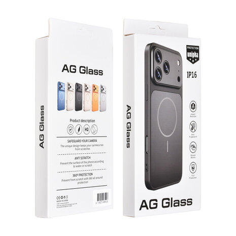 AG Matte Glass AG Matte Glass iPhone 16 Back cover case - Magsafe full protection cover - Black AG Matte Glass AG Matte Glass iPhone 16 Back cover case - Magsafe full protection cover - Black