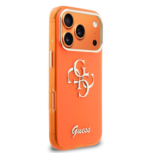 Guess Guess iPhone 17 Pro/iPhone 18 Pro Coque arrière 4G logo manuscrit métallique Bord argenté - Orange