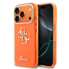 Guess iPhone 17 Pro Backcover hoesje - 4G Script Metal Logo - Silver Edge - Oranje