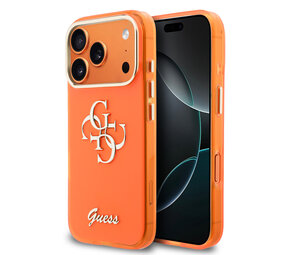 Guess Guess iPhone 17 Pro Back-Cover hul - 4G Script Metal Logo - Silver Edge - Orange