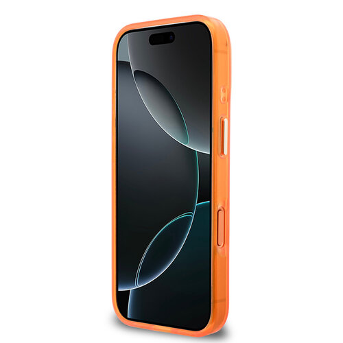 Guess Guess iPhone 17 Pro/iPhone 18 Pro Handyhülle 4G Schriftzug aus Metall Silberfarbener Rand - Orange