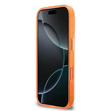 Guess Guess iPhone 17 Pro Back cover case - 4G Script Metal Logo - Silver Edge - Orange Guess Guess iPhone 17 Pro Back cover case - 4G Script Metal Logo - Silver Edge - Orange