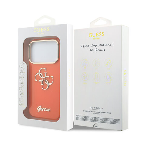 Guess Guess iPhone 17 Pro Back cover coque - 4G Script Metal Logo - Silver Edge - Orange
