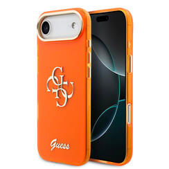 Guess iPhone 17 Air Backcover hoesje - 4G Script Metal Logo - Silver Edge - Oranje