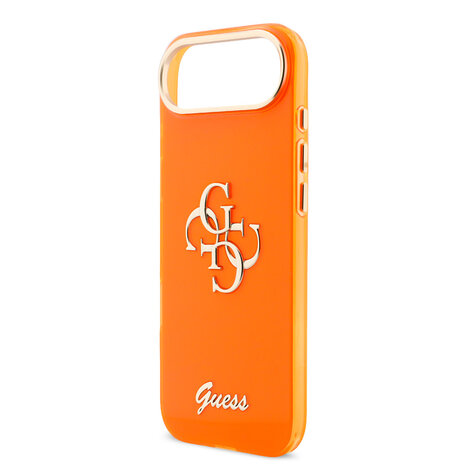 Guess Guess iPhone 17 Air Back-Cover hul - 4G Script Metal Logo - Silver Edge - Orange Guess Guess iPhone 17 Air Back-Cover hul - 4G Script Metal Logo - Silver Edge - Orange