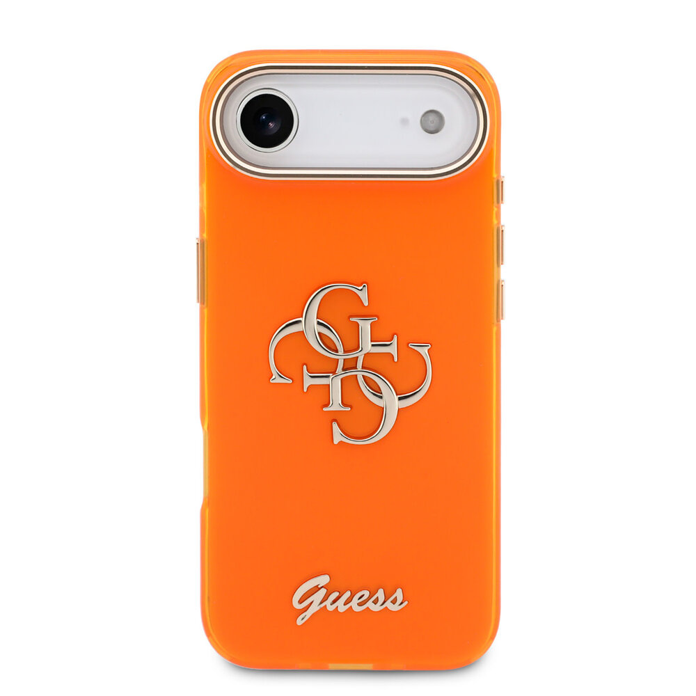 Guess Guess iPhone 17 Air Back-Cover hul - 4G Script Metal Logo - Silver Edge - Orange Guess Guess iPhone 17 Air Back-Cover hul - 4G Script Metal Logo - Silver Edge - Orange