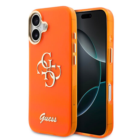 Guess Guess iPhone 17 Back cover coque - 4G Script Metal Logo - Silver Edge - Orange