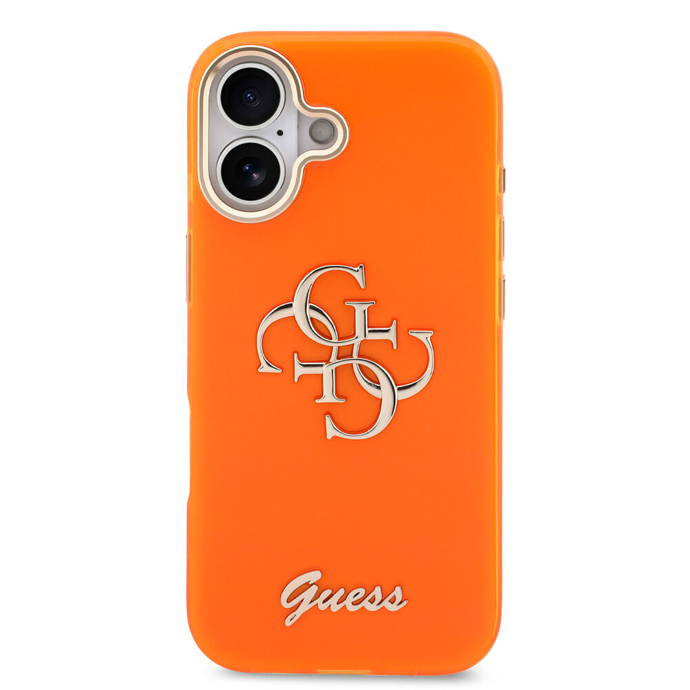 Guess Guess iPhone 17 Back cover case - 4G Script Metal Logo - Silver Edge - Orange