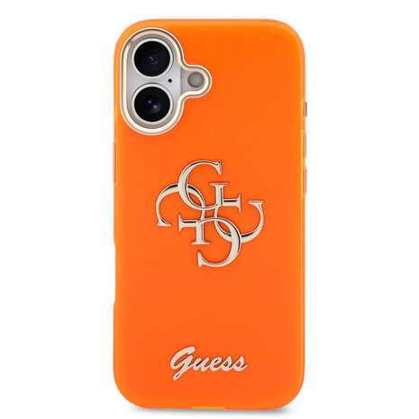 Guess Guess iPhone 17 Back cover coque - 4G Script Metal Logo - Silver Edge - Orange