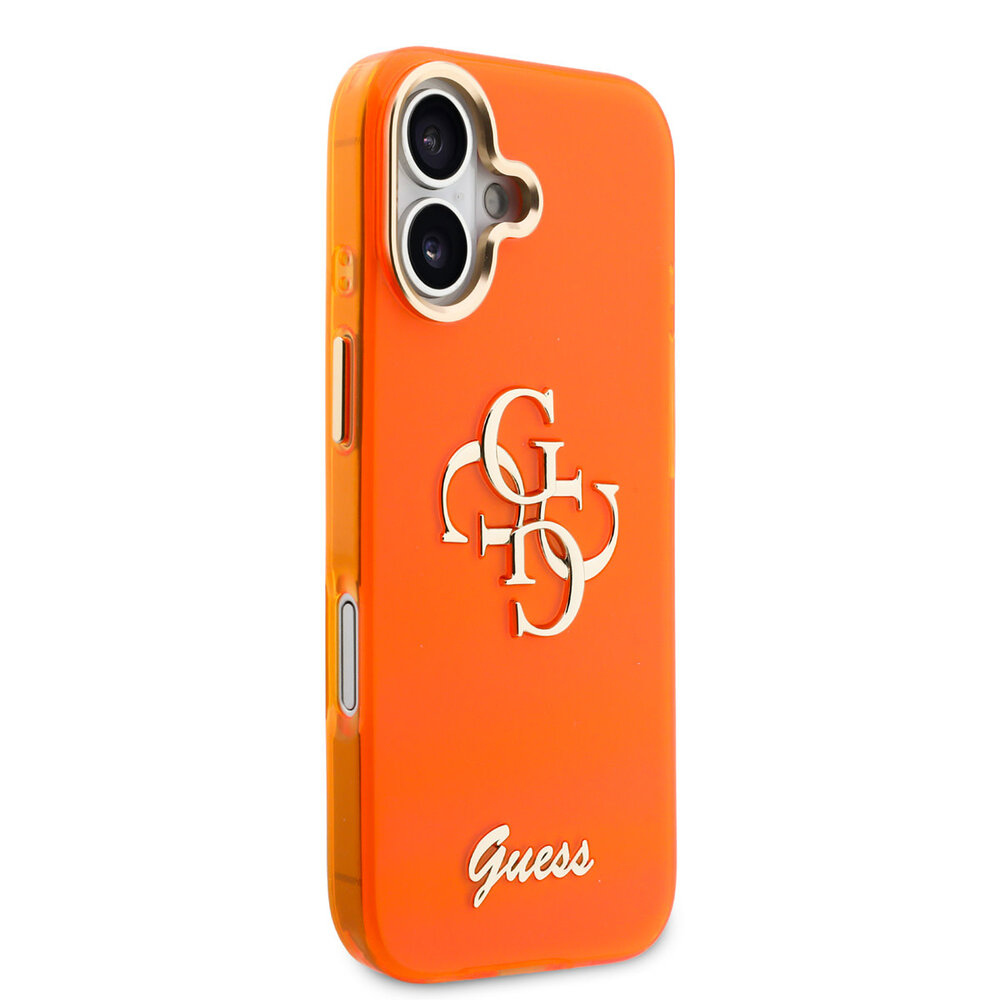 Guess Guess iPhone 17 Back cover coque - 4G Script Metal Logo - Silver Edge - Orange
