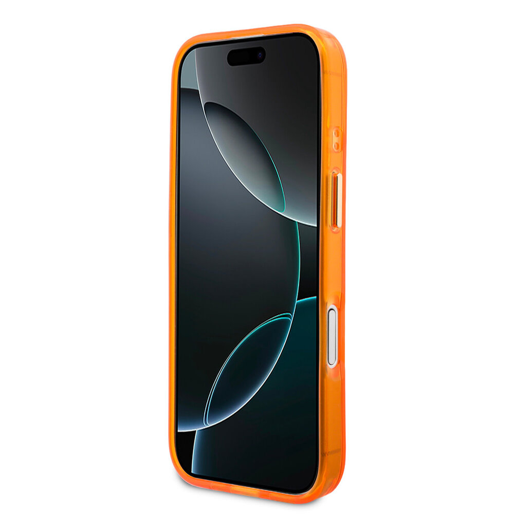 Guess Guess iPhone 17 Backcover hoesje - 4G Script Metal Logo - Silver Edge - Oranje