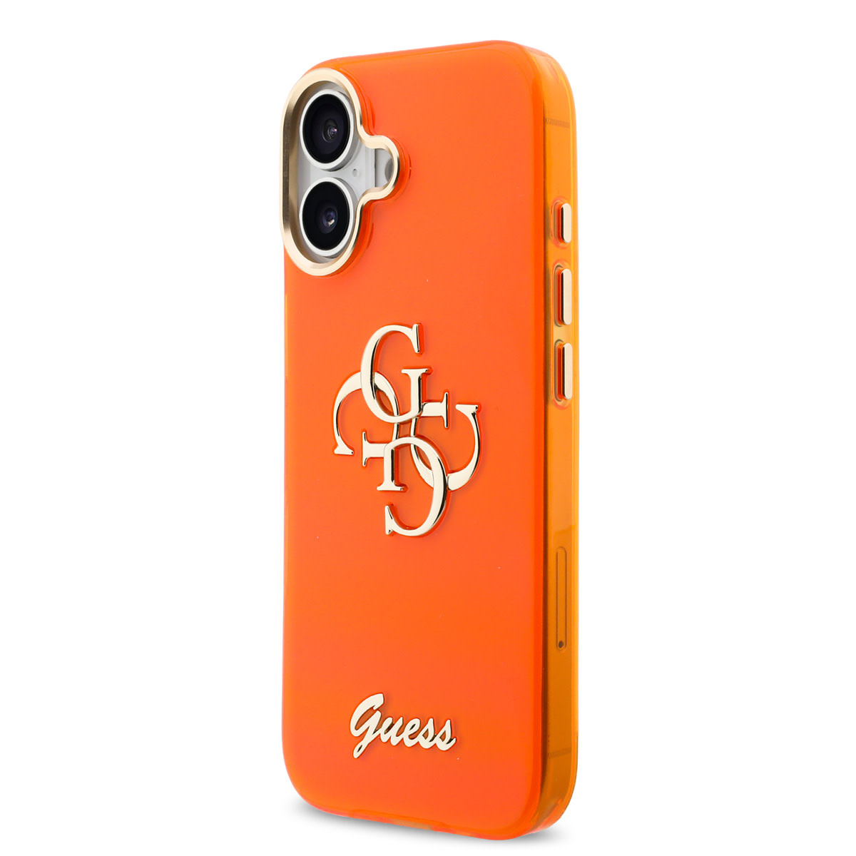 Guess Guess iPhone 17 Backcover hoesje - 4G Script Metal Logo - Silver Edge - Oranje, foto 2 van 6