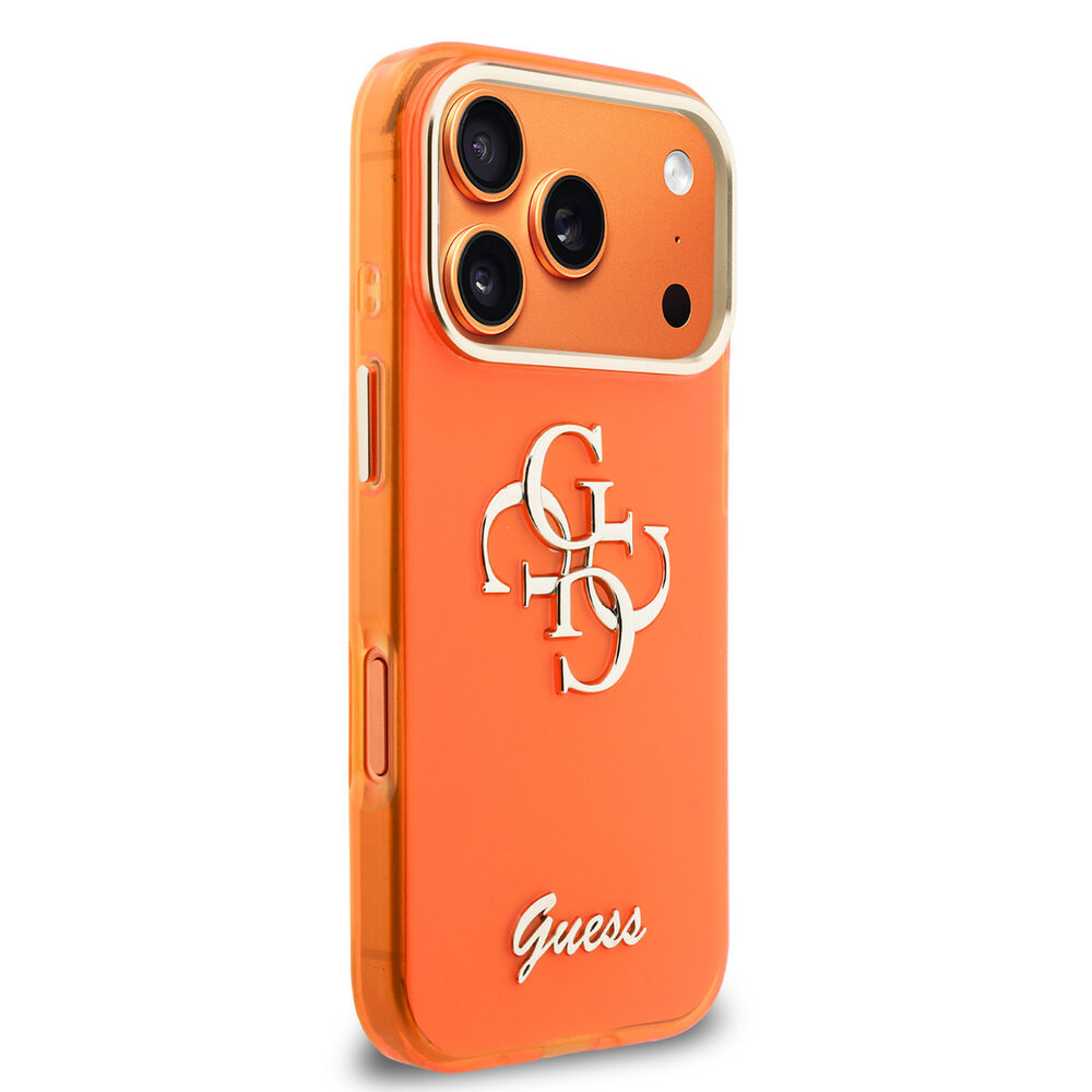 Guess Guess iPhone 17 Pro Max Back cover coque - 4G Script Metal Logo - Silver Edge - Orange