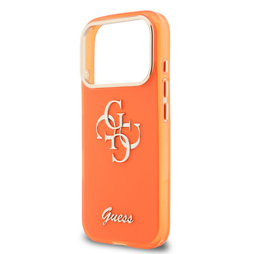 Guess Guess iPhone 17 Pro Max/iPhone 18 Pro Max Coque arrière 4G logo manuscrit métallique Bord argenté - Orange