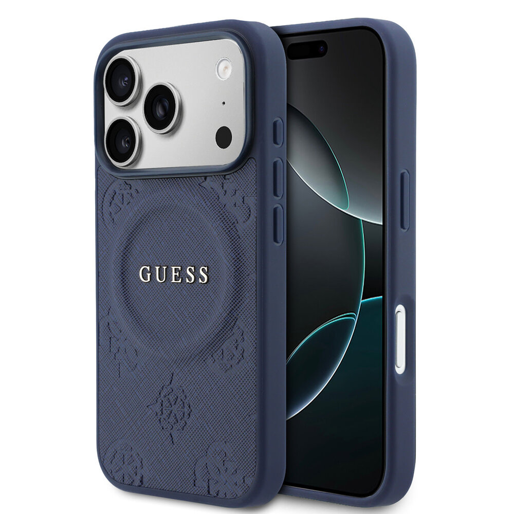 Guess Guess iPhone 17 Pro Max Backcover hoesje - Magsafe - PU Leather Peony Hot Stamp Design - Navy Guess Guess iPhone 17 Pro Max Backcover hoesje - Magsafe - PU Leather Peony Hot Stamp Design - Navy