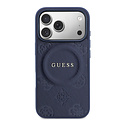 Guess Guess iPhone 17 Pro Max/iPhone 18 Pro Max Coque arrière MagSafe Similicuir PU avec motif pivoine estampé à chaud - Bleu marine