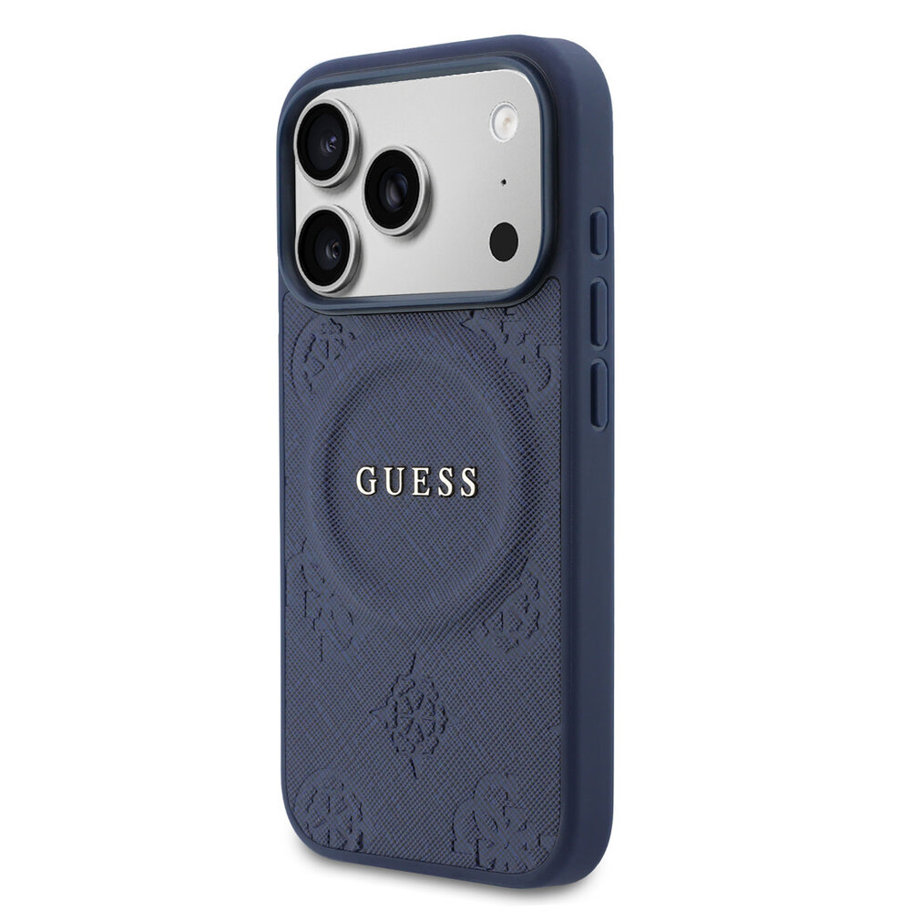 Guess Guess iPhone 17 Pro Backcover hoesje - Magsafe - PU Leather Peony Hot Stamp Design - Navy Guess Guess iPhone 17 Pro Backcover hoesje - Magsafe - PU Leather Peony Hot Stamp Design - Navy