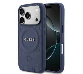 Guess Guess iPhone 17 Pro Back cover coque - Magsafe - PU Leather Peony Hot Stamp Design - Navy