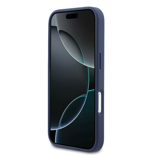 Guess Guess iPhone 17 Pro/iPhone 18 Pro Coque arrière MagSafe Similicuir PU avec motif pivoine estampé à chaud - Bleu marine