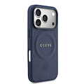 Guess Guess iPhone 17 Pro/iPhone 18 Pro Coque arrière MagSafe Similicuir PU avec motif pivoine estampé à chaud - Bleu marine