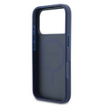 Guess Guess iPhone 17 Pro/iPhone 18 Pro Coque arrière MagSafe Similicuir PU avec motif pivoine estampé à chaud - Bleu marine