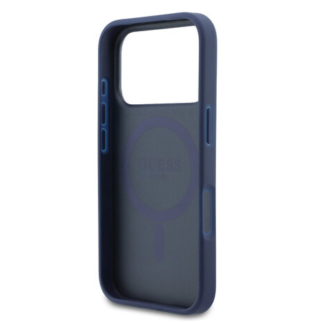 Guess Guess iPhone 17 Pro Backcover hoesje - Magsafe - PU Leather Peony Hot Stamp Design - Navy Guess Guess iPhone 17 Pro Backcover hoesje - Magsafe - PU Leather Peony Hot Stamp Design - Navy