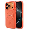 Guess Guess iPhone 17 Pro/iPhone 18 Pro Coque arrière MagSafe Similicuir PU avec motif pivoine estampé à chaud - Orange