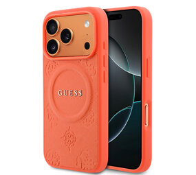 Guess Guess iPhone 17 Pro Back cover case - Magsafe - PU Leather Peony Hot Stamp Design - Orange