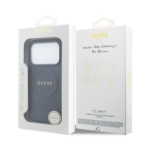 Guess Guess iPhone 17 Pro Back-Cover hul - Magsafe - PU Leather Peony Hot Stamp Design - Navy