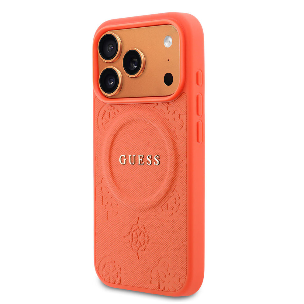 Guess Guess iPhone 17 Pro Back cover case - Magsafe - PU Leather Peony Hot Stamp Design - Orange
