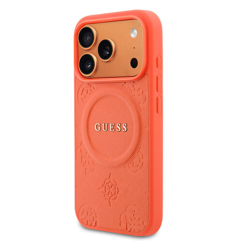 Guess Guess iPhone 17 Pro Max/iPhone 18 Pro Max Coque arrière MagSafe Similicuir PU avec motif pivoine estampé à chaud - Orange