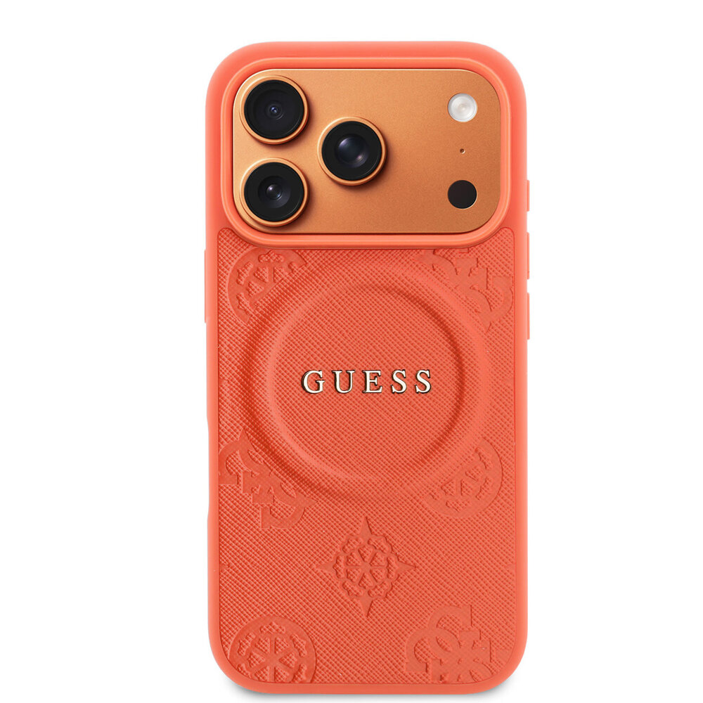 Guess Guess iPhone 17 Pro Max Backcover hoesje - Magsafe - PU Leather Peony Hot Stamp Design - Oranje Guess Guess iPhone 17 Pro Max Backcover hoesje - Magsafe - PU Leather Peony Hot Stamp Design - Oranje