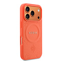 Guess Guess iPhone 17 Pro/iPhone 18 Pro Coque arrière MagSafe Similicuir PU avec motif pivoine estampé à chaud - Orange