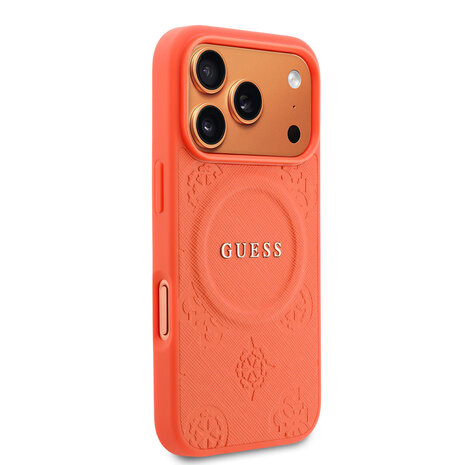 Guess Guess iPhone 17 Pro Max Back cover coque - Magsafe - PU Leather Peony Hot Stamp Design - Orange Guess Guess iPhone 17 Pro Max Back cover coque - Magsafe - PU Leather Peony Hot Stamp Design - Orange