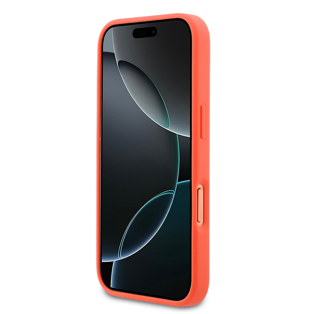 Guess Guess iPhone 17 Pro Max Back-Cover hul - Magsafe - PU Leather Peony Hot Stamp Design - Orange Guess Guess iPhone 17 Pro Max Back-Cover hul - Magsafe - PU Leather Peony Hot Stamp Design - Orange