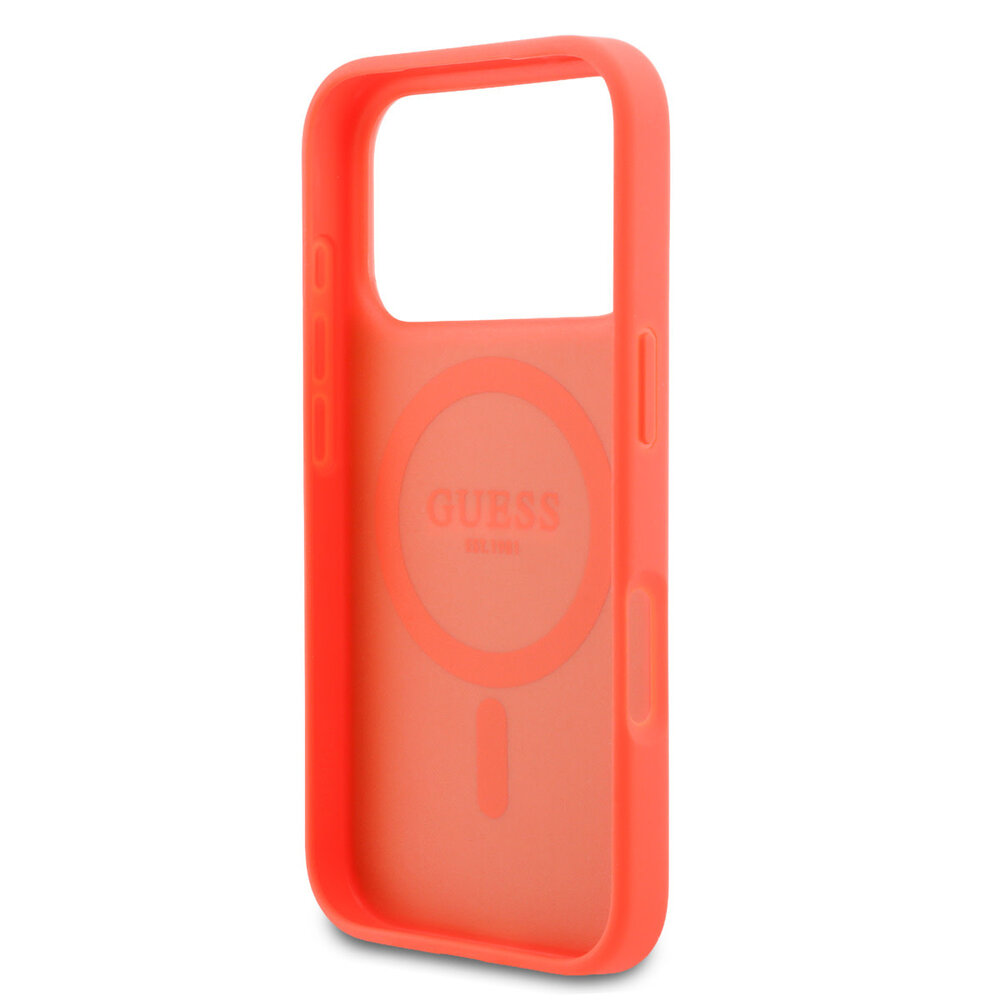 Guess Guess iPhone 17 Pro Back cover coque - Magsafe - PU Leather Peony Hot Stamp Design - Orange