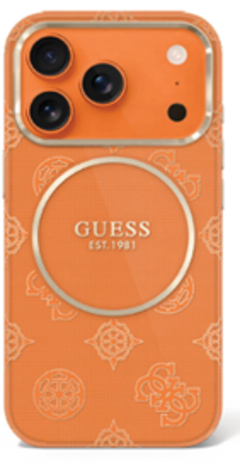 Guess Guess iPhone 17 Pro Max Backcover hoesje - Magsafe - IML Peony Hot Stamp Design - Oranje Guess Guess iPhone 17 Pro Max Backcover hoesje - Magsafe - IML Peony Hot Stamp Design - Oranje